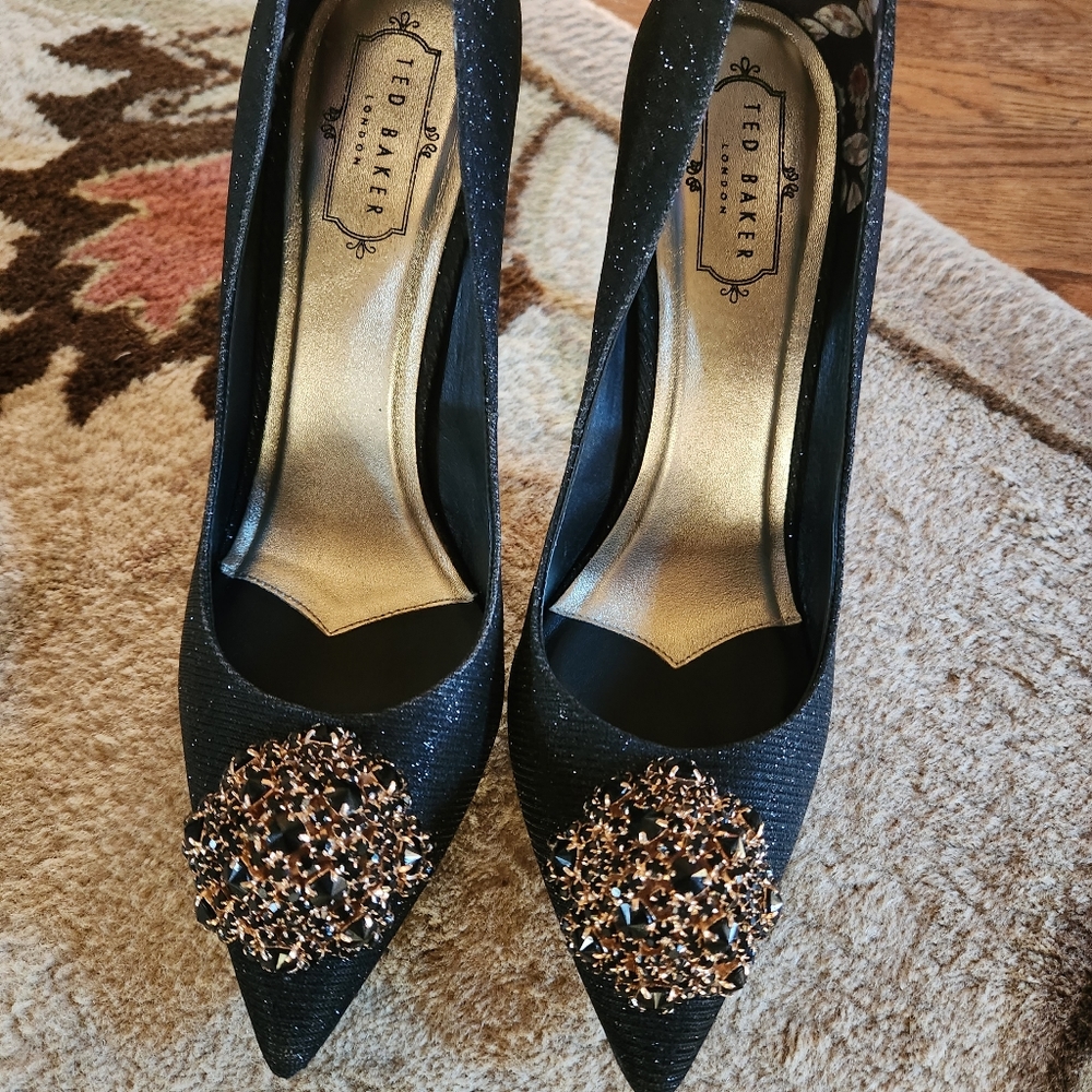 Ted Baker Sparkle Party Heels Sz 41 in Black/Gold